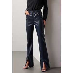 CINQ À SEPT Blue Faux Leather Vegan Front Button Closure Shanis Pants Size 6